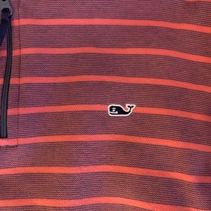 Vineyard Vines Mens Quarter 1/4 Zip Saltwater Sweater Pullover Navy Pink Stripe